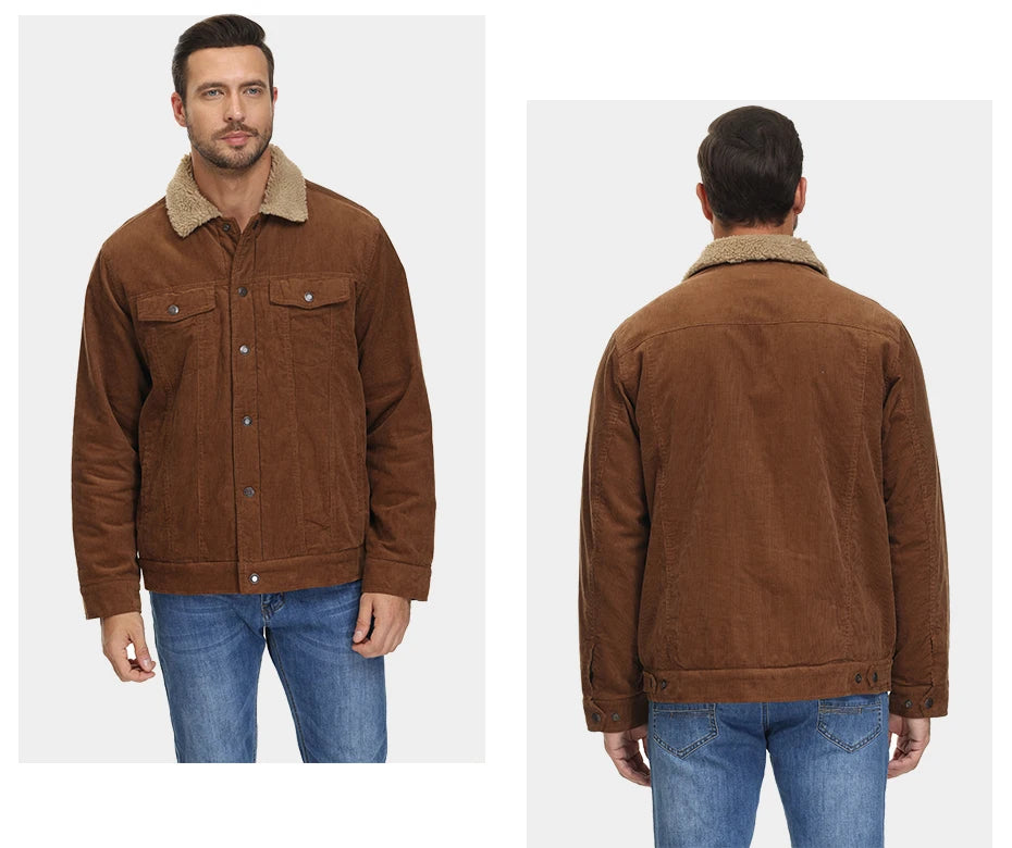 MAGCOMSEN Giacche di velluto a coste da uomo Giacca a vento in pile Sherpa vintage Cappotti invernali spessi e caldi Giacca di jeans casual multitasche