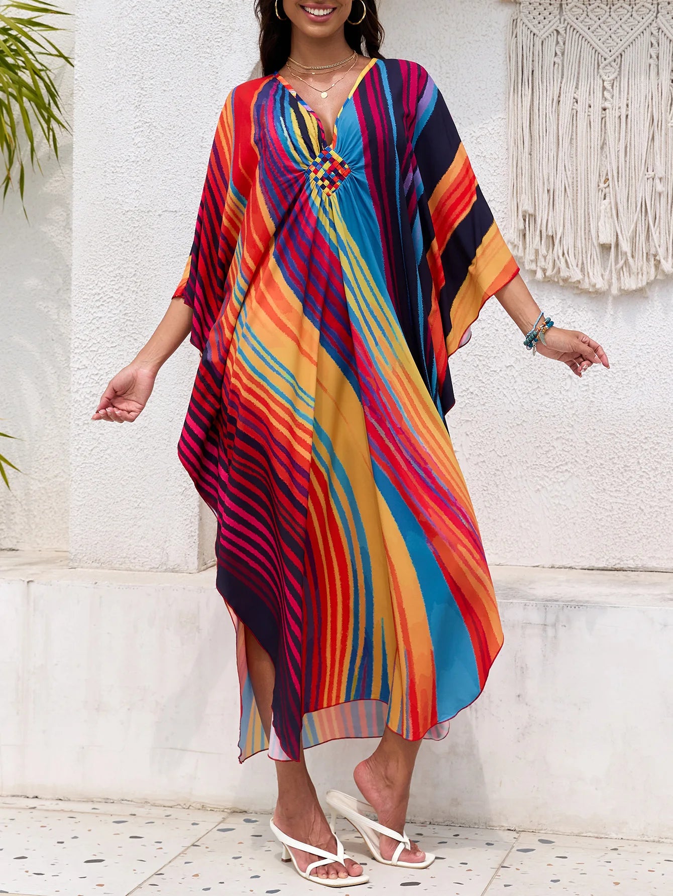 Abiti caftano da donna con stampa floreale taglie forti Costume da bagno taglie forti Copricostume estivo Abito da spiaggia caftano loungewear