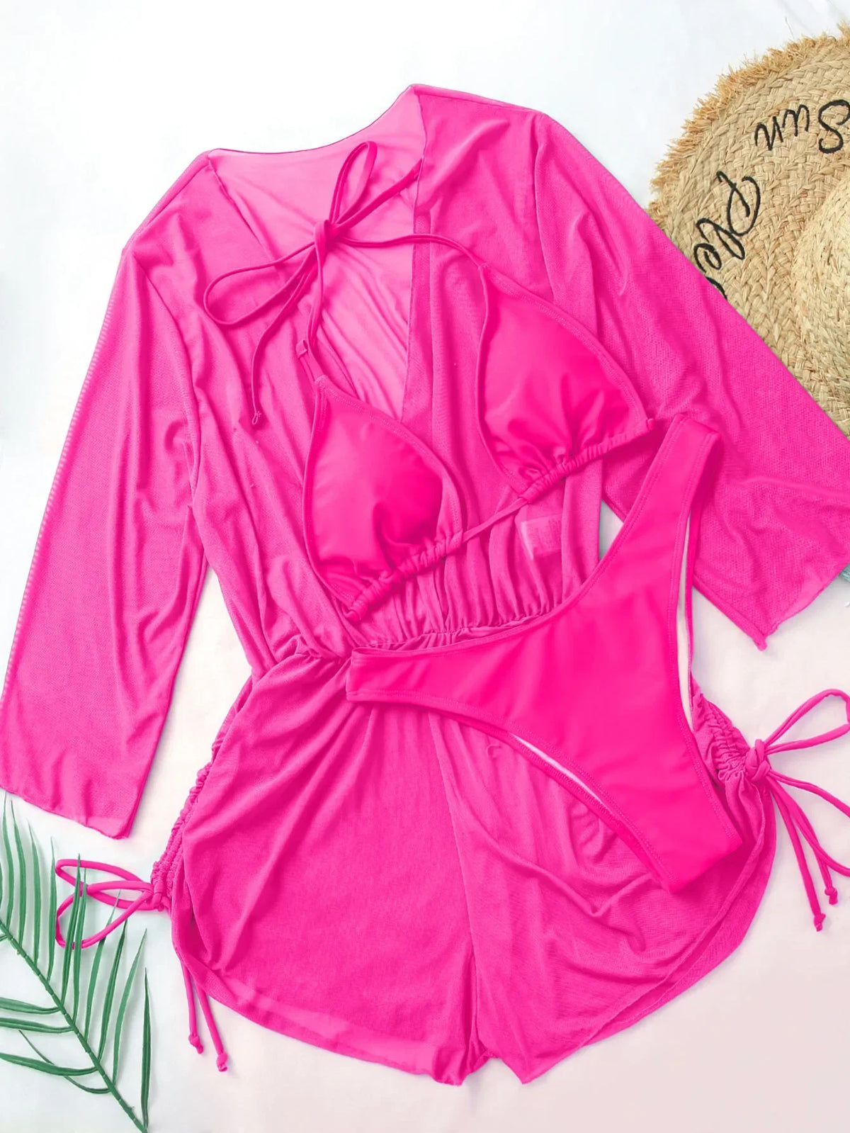 Costume da bagno sexy a maniche lunghe con copricostume, set bikini da donna bianco e nero, vestito in rete push-up, costume da bagno a 3 pezzi, perizoma, collezione 2026