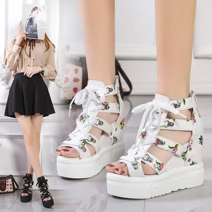 Women Shoes 2025 Summer Sandals 12cm Wedge Platform Open Toe Sandals Woman Rome High Heels Casual Shoes Lady Female Sandalias