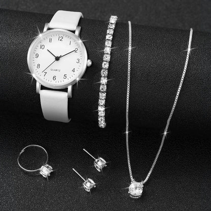 5/6 pezzi orologio al quarzo da donna alla moda cinturino in pelle orologi analogici al quarzo con gioielli con diamanti (senza scatola)