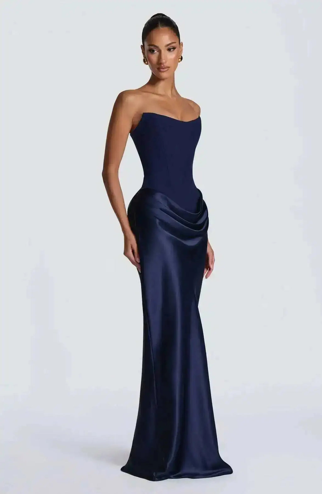 Giyu Sexy Satin Evening Club Abiti da festa Donna 2025 Estate senza spalline con spalle scoperte Lisca di pesce increspato Maxi abito lungo Abito elegante