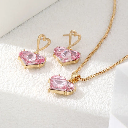 3 pezzi alla moda Y2k a forma di cuore zircone orecchini pendenti in cristallo rosa collane set per le donne cuore elegante squisito gioielli da festa