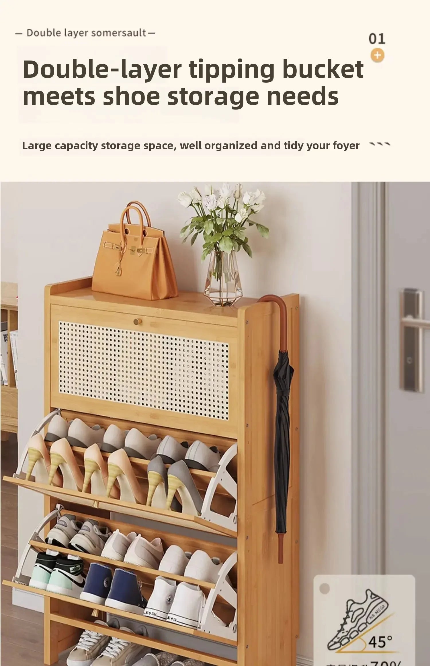 Bamboo Multi-layer Shoes Organization Rattan Flip Shoe Rack Living Room Against The Wall Boot Shelf Versatile Storage Cabinet