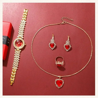 Orologio di lusso dorato da donna anello collana orecchino strass moda orologio da polso Casual da donna bracciale orologi Set di gioielli
