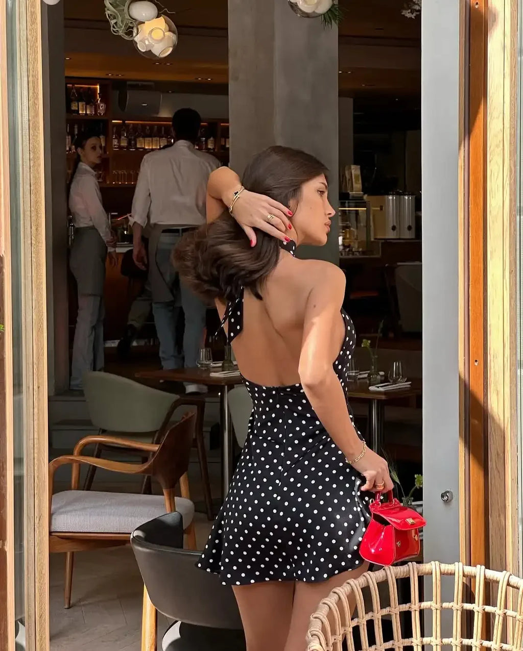 Tuularose Abito a pois alla moda Abito vintage a vita alta senza maniche con scollo senza schienale Abito con lacci Abiti da donna di lusso per feste sexy Y2k