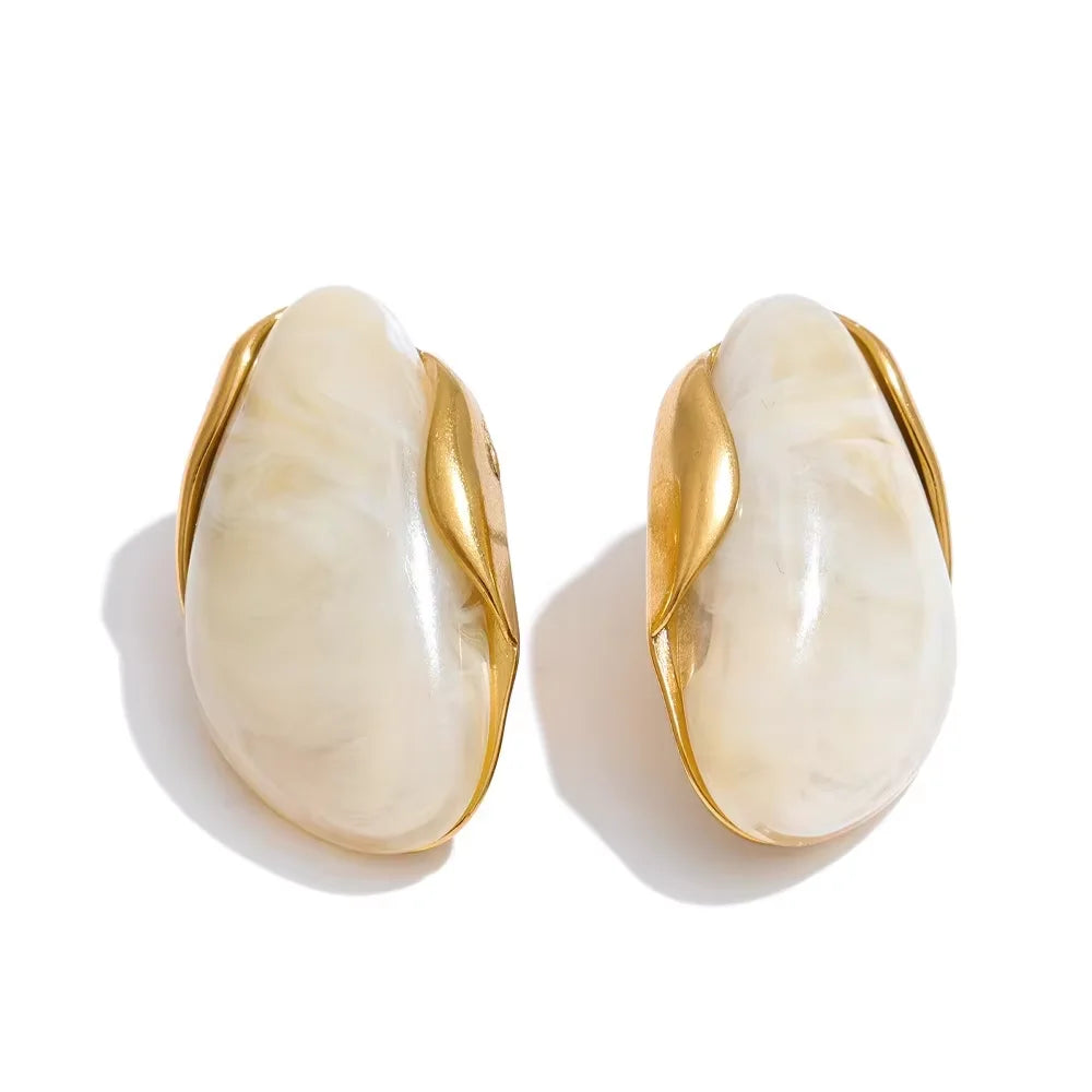 Yhpup Nuovo design Marrone Verde Beige Resina Anello geometrico regolabile PVD dorato Acciaio inossidabile Regalo di gioielli con dita antiruggine