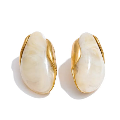 Yhpup Nuovo design Marrone Verde Beige Resina Anello geometrico regolabile PVD dorato Acciaio inossidabile Regalo di gioielli con dita antiruggine