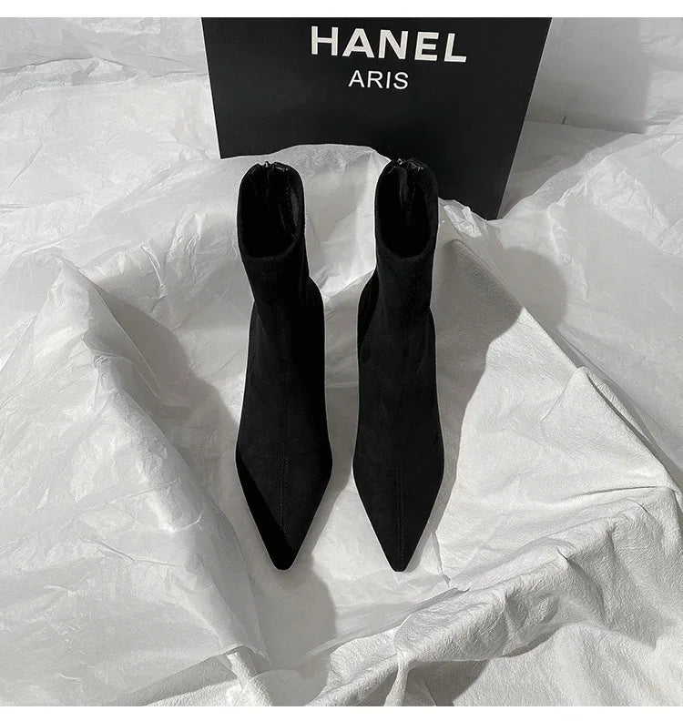 Pointed Toe Women Sock Short Boots Fashion Side Zipper  Ankle Booties Thick High Heel Autumn Winter Ladies Shoes Botas Femininas