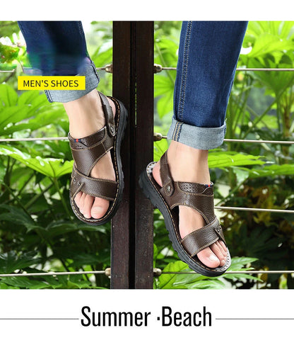Herren-Ledersandalen für den Sommer, rutschfeste Herrenschuhe aus echtem Leder, Hausschuhe, Strandschuhe mit dicker Sohle für draußen, bequeme, weiche Herren-Sandalen