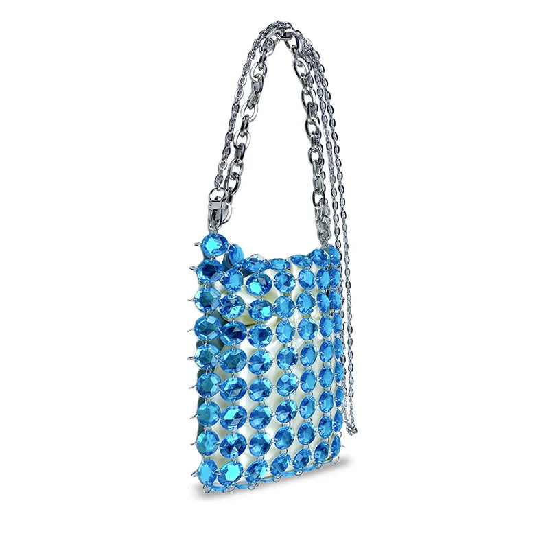 24 estate nuova borsa di cristallo tessuta a mano color caramella di nicchia, borsa di perline di fata retrò, borsa per telefono a croce diagonale trasparente