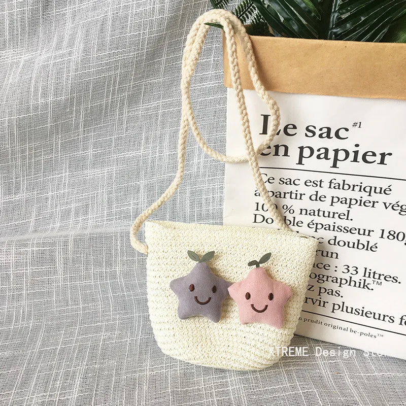 Borsa a tracolla in tessuto di paglia per bambini estivi belle ragazze borse portamonete piccole borse a tracolla per bambini Mini portafoglio principessa
