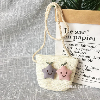 Borsa a tracolla in tessuto di paglia per bambini estivi belle ragazze borse portamonete piccole borse a tracolla per bambini Mini portafoglio principessa