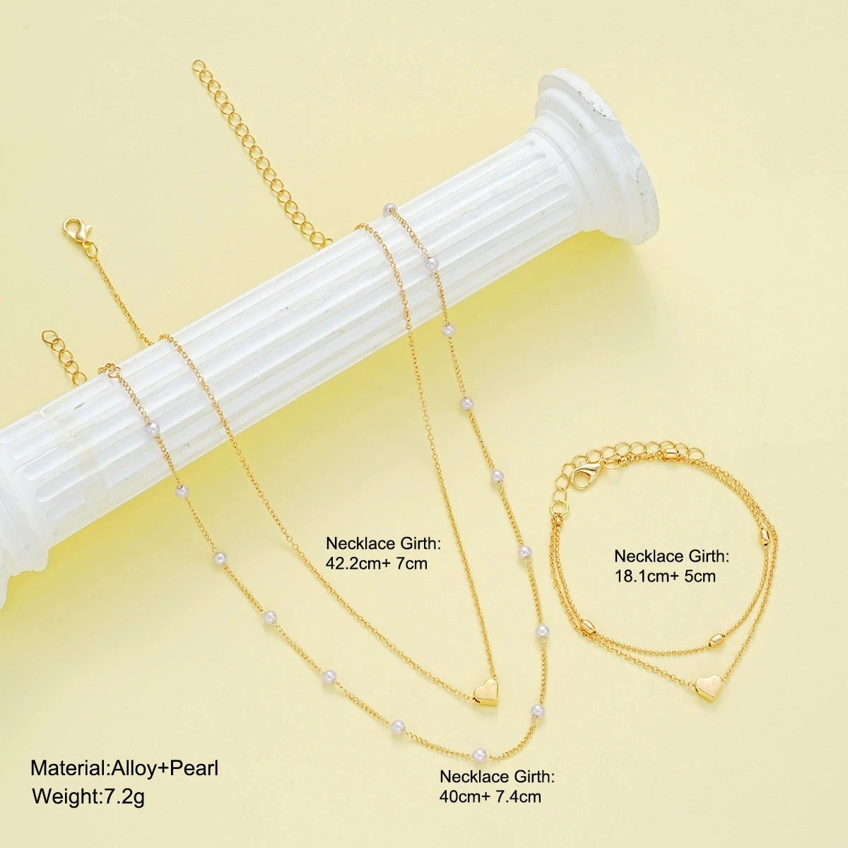Set di gioielli con cuore di perle imitazione moda per donna Set di braccialetti con collana di perline rotonde color oro argento Set di accessori per l'uso quotidiano