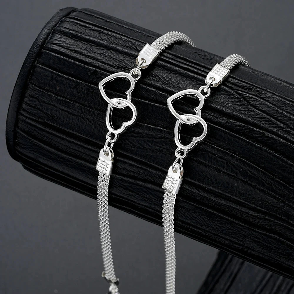 Set da 2 pezzi Braccialetti per coppia con cuore d'amore per donna Uomo Regalo di gioielli per amante con bracciale a catena abbinato a doppio strato color argento