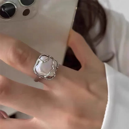 Anelli aperti a doppio gocciolamento di olio color oro retrò per le donne Anello da dito regolabile irregolare di lusso 2023 Nuovi gioielli da sposa alla moda