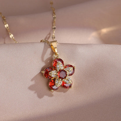 Collana con ciondolo fiore zircone rotante di lusso leggero per le donne Collane a catena ad alto senso di qualità color oro Regali di gioielli per feste