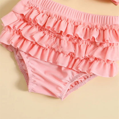 Tregren 0-24M neonate 3 pezzi bikini Set con berretti da bagno Ruffle Bandage Bow costume da bagno Summer Swimwear Beach costume da bagno