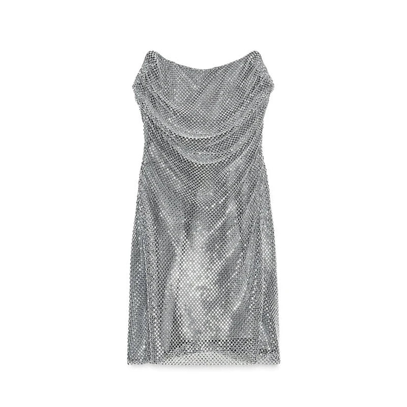 Abito corto senza maniche scintillante da donna con tutti i strass Abiti sexy senza spalline alla moda per donna Estate Nuovo outfit streetwear