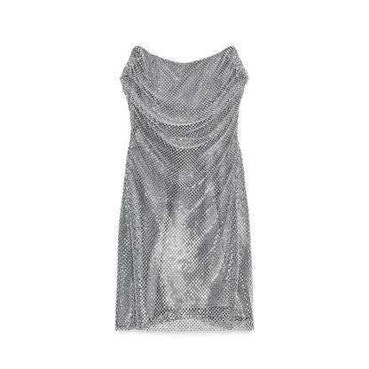 Abito corto senza maniche scintillante da donna con tutti i strass Abiti sexy senza spalline alla moda per donna Estate Nuovo outfit streetwear