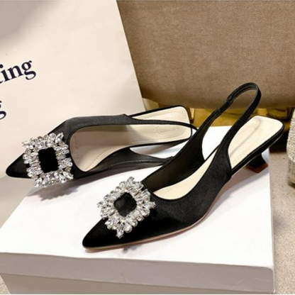 Sandales d'été pour femmes, nouvelles chaussures pour femmes, chaussures pointues à bout ouvert, chaussures à diamants roses Nude, chaussures à talons bas avec bride arrière, chaussures habillées pour femmes