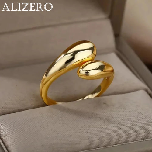 Anelli con goccia d'acqua liscia in argento sterling 925 per donna Anello aperto in oro 18 carati Anelli per coppie di nozze Regalo di gioielli estetici