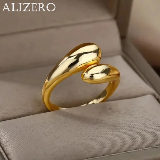 Anelli con goccia d'acqua liscia in argento sterling 925 per donna Anello aperto in oro 18 carati Anelli per coppie di nozze Regalo di gioielli estetici