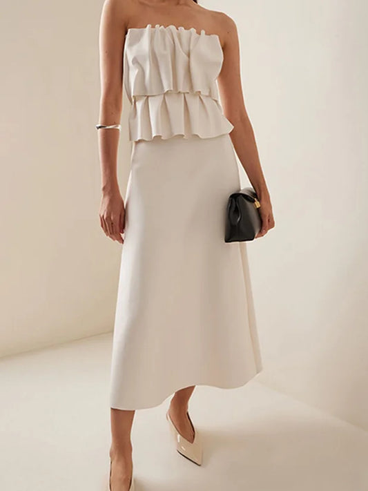 Abito lungo senza spalline con pieghe a strati sexy Abito da donna slim fit con spalle scoperte Abito senza maniche a trapezio Abito da sera estivo femminile