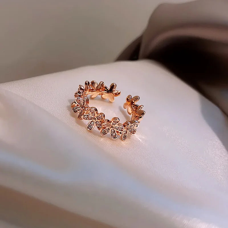 Anelli di apertura del fiore di zircone di lusso per le donne Cubic Zirconia Rosa Fiore di ciliegio Tulipano Anello da dito regolabile Gioielli da sposa