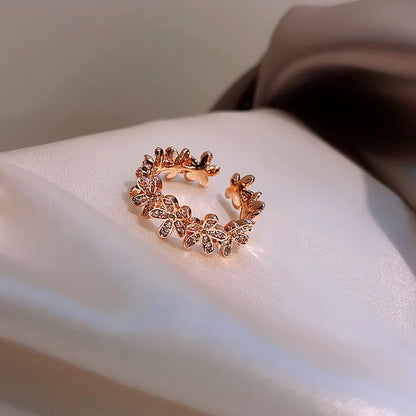Anelli di apertura del fiore di zircone di lusso per le donne Cubic Zirconia Rosa Fiore di ciliegio Tulipano Anello da dito regolabile Gioielli da sposa