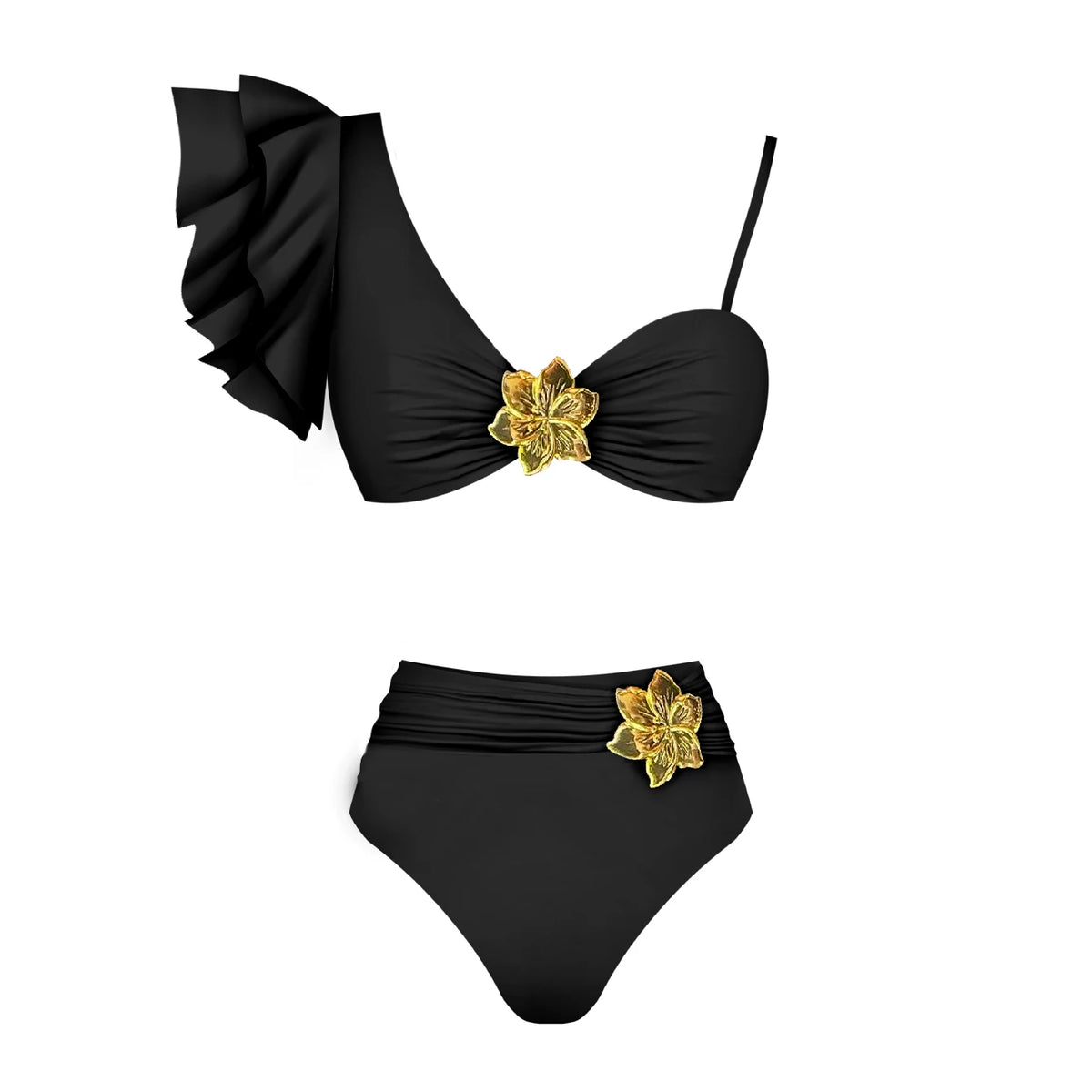 Bikini con scollo a V donna nuovo costume da bagno con volant bikini rosso set costumi da bagno con scollo all'americana biquini a gamba alta costumi da bagno da spiaggia a vita alta