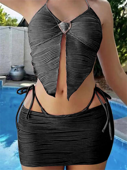 Micro String Extreme Bikini Rosa Y2K Strass Cuore Costume da bagno Tanga Gonna a costine Donna Costumi da bagno Beach Outfit Costume da bagno Biquinis