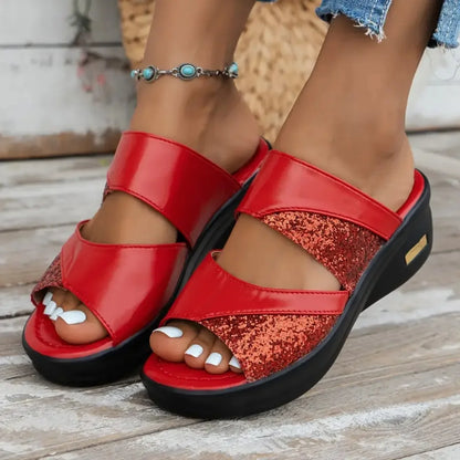 Pantofole con zeppa da donna piattaforma glitterata sandali comodi pantofole Casual con Sling Backs nuove scarpe estive per le donne diapositive da donna