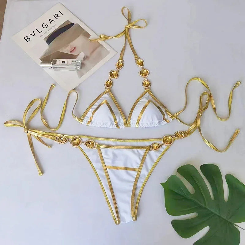 nuovo costume da bagno in due pezzi con strass 2026 cristallo di lusso perizoma Sexy perizoma Bikini Set costumi da bagno da donna costume da bagno Sexy da spiaggia