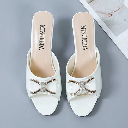 Nuovi Sandali Estivi da Donna, Ciabatte con Punta Aperta, Ciabatte con Fiocco di Strass, Scarpe Sexy con Punta Aperta, Taglia Grande 42