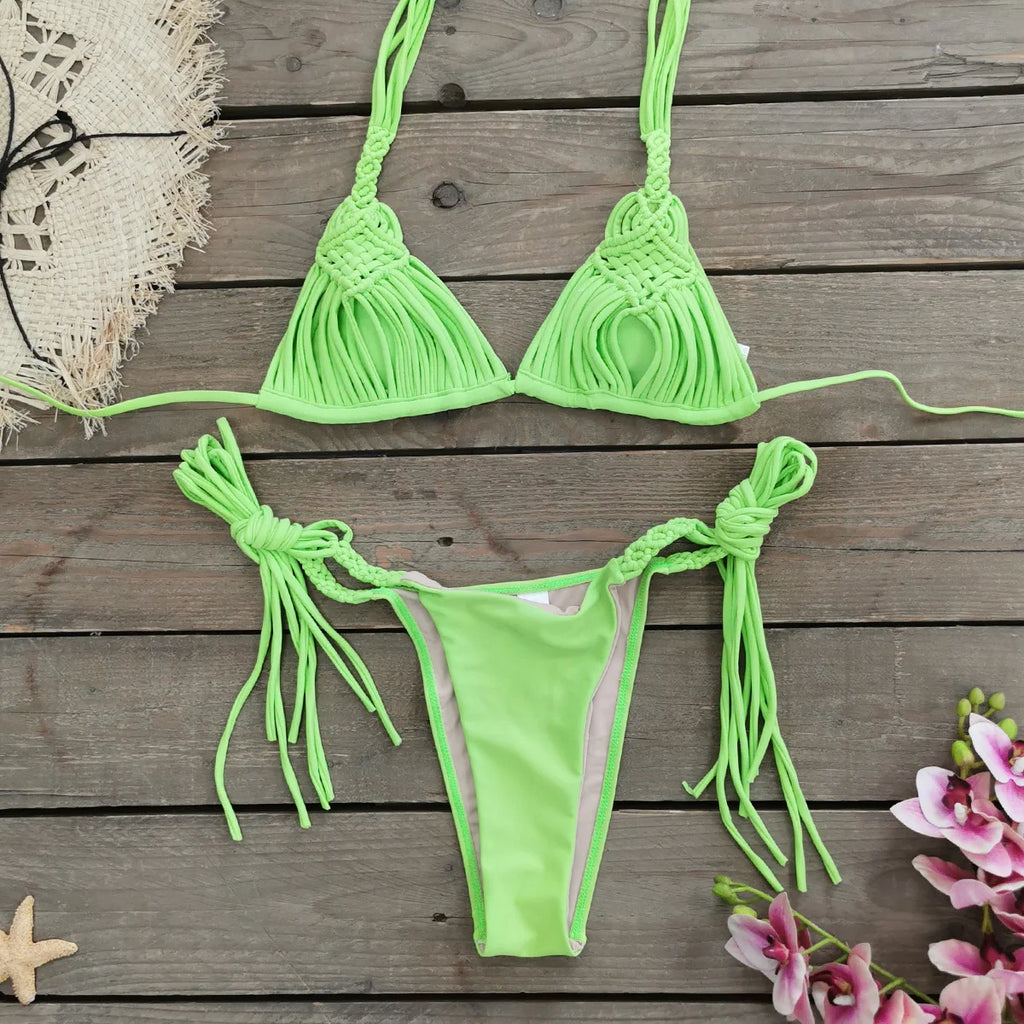2025 Nuovo Fasciatura Strisce Bikini Brasiliano Costumi da Bagno Costume da Bagno da Donna Due Pezzi Set Femminile Sexy Lace up Mujer Beachwear Estate