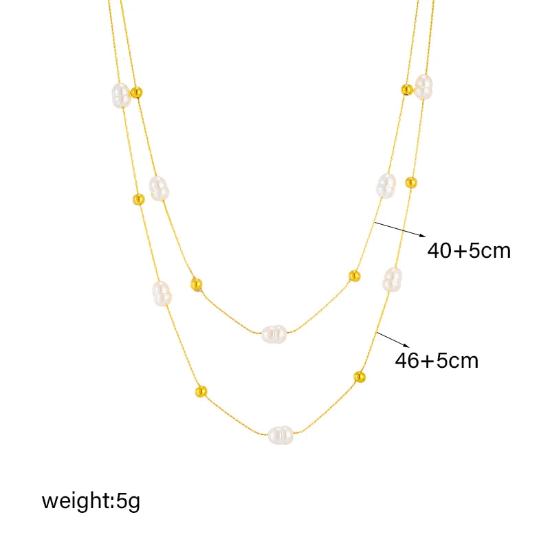 DIEYURO 316L Acciaio Inossidabile Doppio Strato di Perle 2in1 Catene Collana Per Le Donne di Nuovo Modo Delle Ragazze Girocollo Impermeabile Gioielli Regali