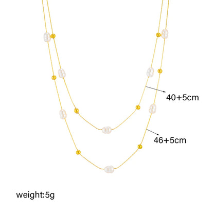 DIEYURO 316L Acciaio Inossidabile Doppio Strato di Perle 2in1 Catene Collana Per Le Donne di Nuovo Modo Delle Ragazze Girocollo Impermeabile Gioielli Regali