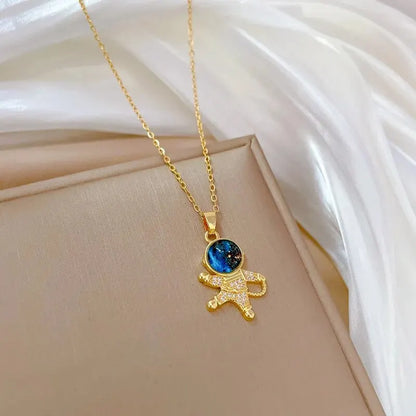 Collana di lusso leggera in acciaio al titanio con serie Star per donna, colore oro, pianeta, luna, astronauta, collane con ciondolo, gioielli, regali