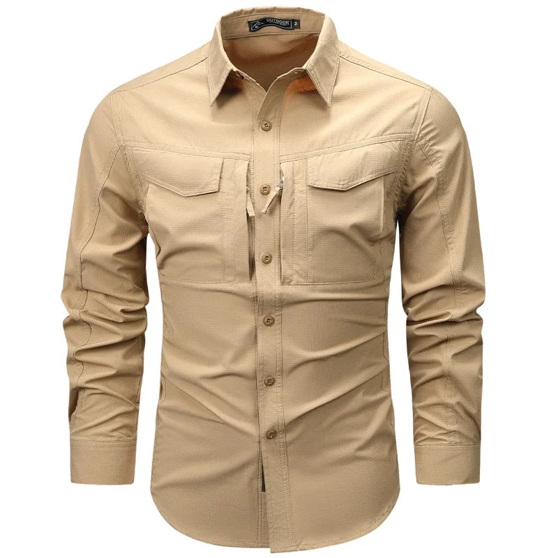 Camicia a maniche lunghe da uomo primavera autunno Camicie da lavoro tattiche da uomo Top Camicie cargo da pesca per escursionismo multitasche da esterno ad asciugatura rapida
