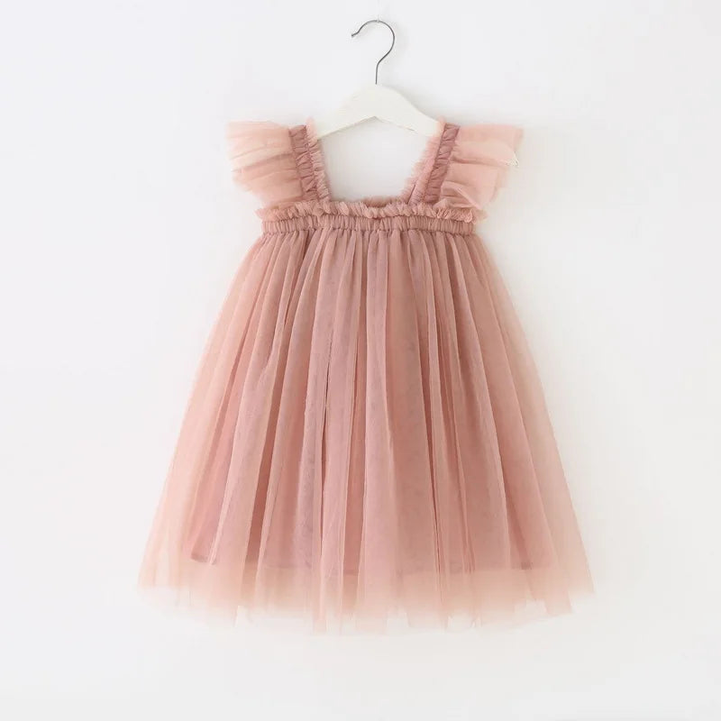 Nuova estate bambini ragazza vestito fionda senza maniche colletto quadrato tinta unita maglia principessa abiti da spiaggia bambino abbigliamento casual E2200