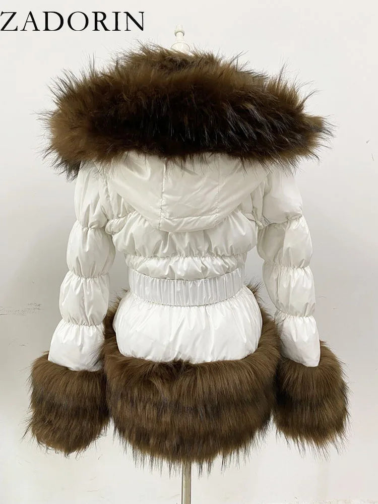 ZADORIN Cappotto invernale Donna New Fashion Cappotto in pelliccia sintetica Maniche staccabili Cappuccio Piumini d'anatra Con cappuccio Piumino nero Capispalla