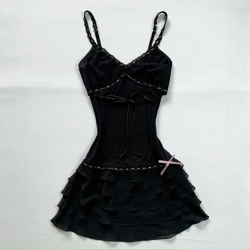 Y2k Harajuku Solido Bianco Vintage Senza Maniche Punk Gotico Abiti Estivi Slim 2000s Abito Corto In Pizzo Punk Sexy Vestito Delle Donne di Modo