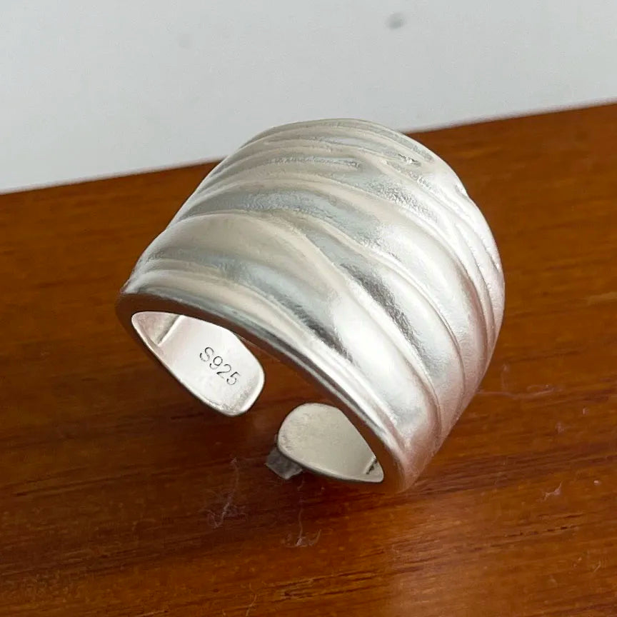 Anelli in argento sterling 925 per le donne Gioielleria raffinata geometrica Anello ampio scintillante regolabile per il regalo di compleanno della festa