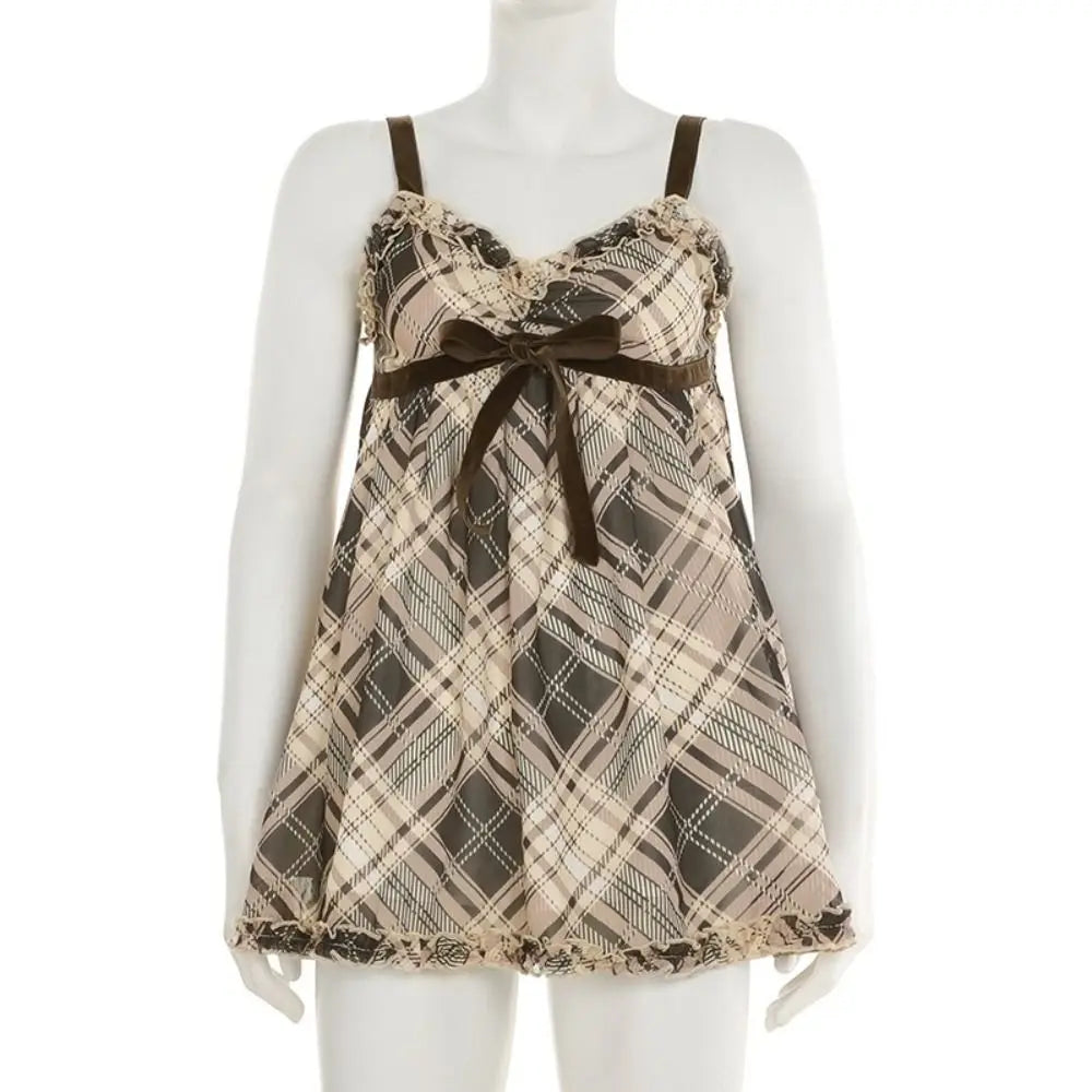 2025 All-Match Tank Top Polyester Fiber Loose Dresses Retro Patchwork Camisole