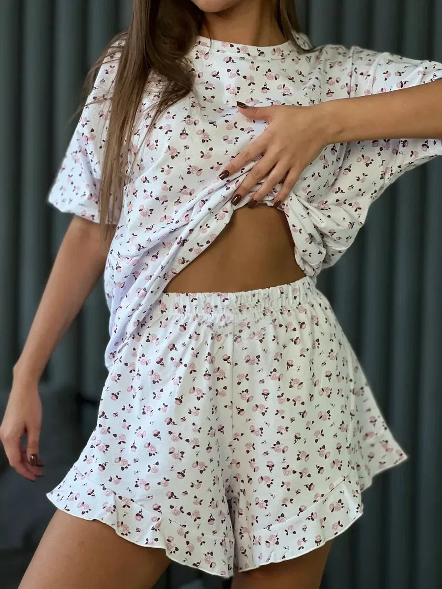 Pigiama da donna Set Nuova primavera ed estate Nuovi pantaloncini stampati Pigiama da donna casual alla moda a cinque maniche Homewear