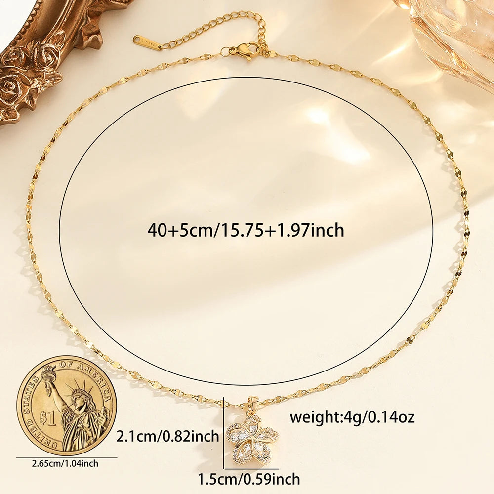 DIEYURO Collana con ciondolo fiori in zircone verde in acciaio inossidabile 316L per le donne Nuovi regali di gioielli di compleanno con catena fortunata per ragazze di lusso