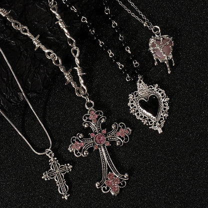 Y2K Sweet Cool Girl Collana con ciondolo croce creativa personalizzata con amore, adatta per l'uso quotidiano