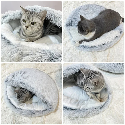 Winter Plush Pet Cat Bed Round Cat Cushion Cat House 2 in 1 Warm Cat Basket Pet Sleep Bag Cat Nest Kennel for Small Dog Suit New