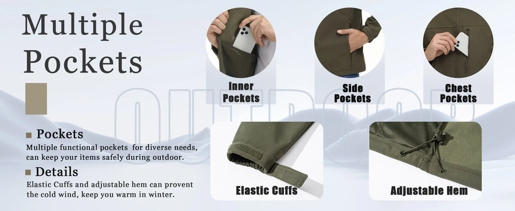 TACVASEN Giacca da trekking impermeabile da uomo per esterni Zip intera Fodera in pile antivento Calda giacca casual da lavoro autunno inverno